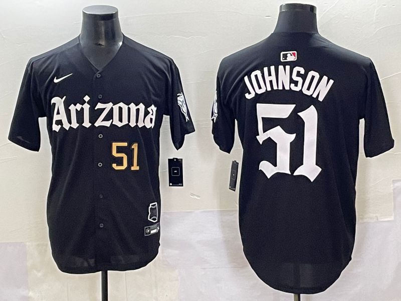 Men 2025 Arizona Diamondback #51 Johnson Black Five generations Joint Name Nike MLB Jersey style 9